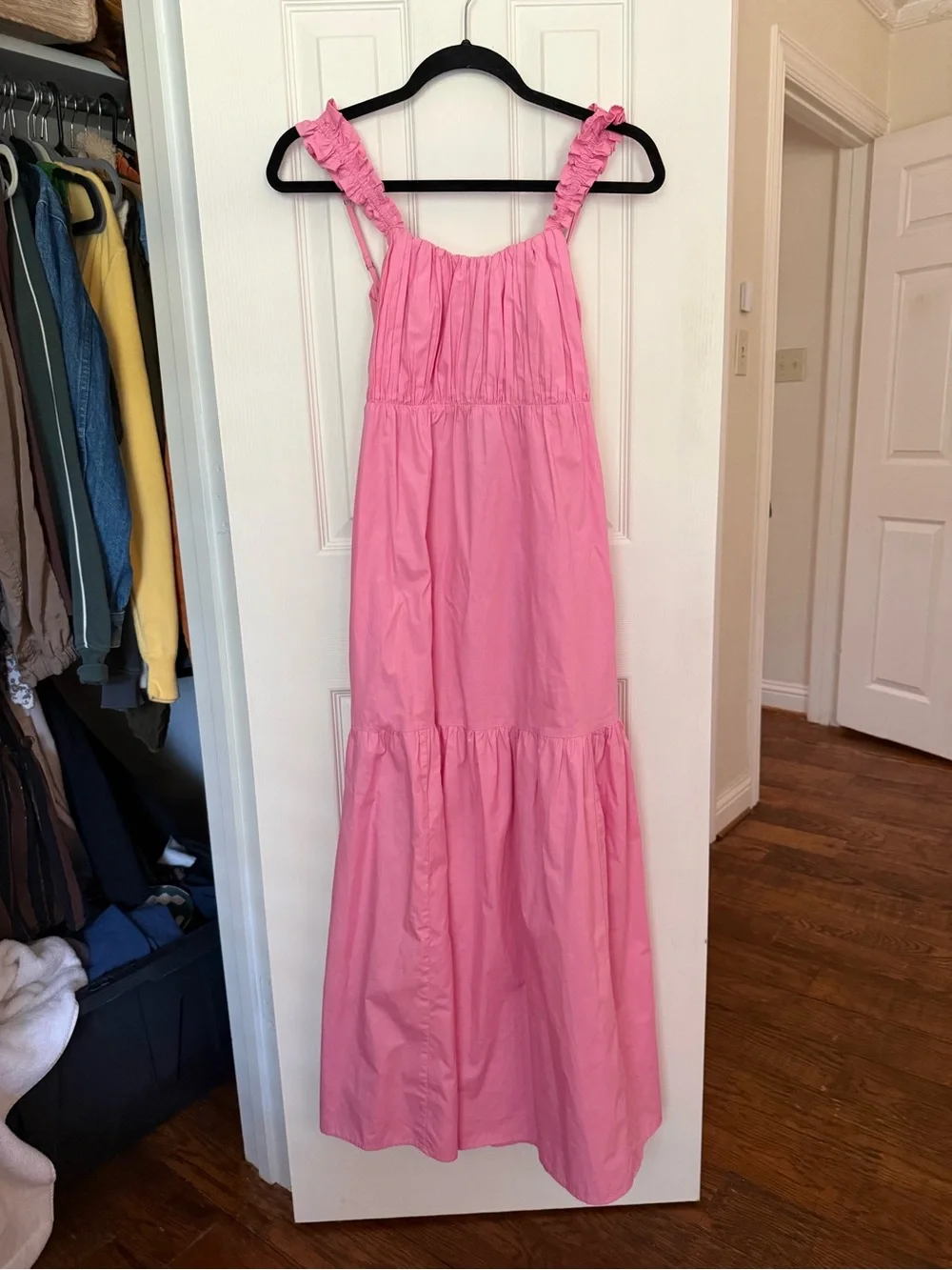 Abercrombie & Fitch Pink Ruffle-Strap Maxi Dress with Bow Back Detail